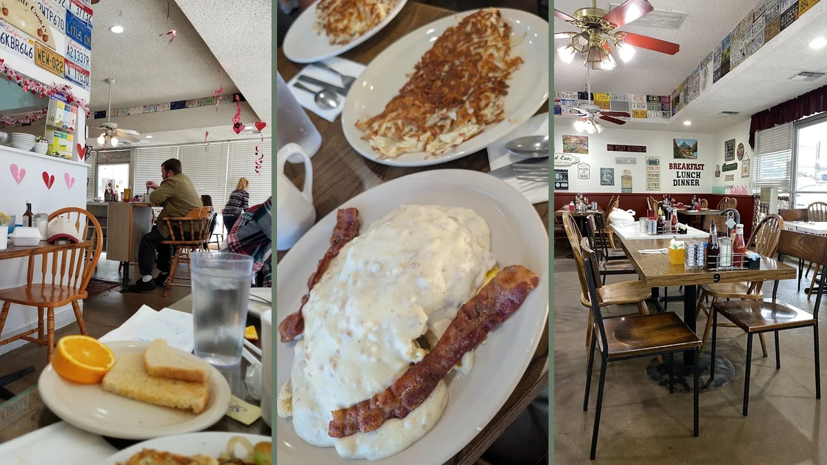 Counter service inside a casual breakfast restaurant.