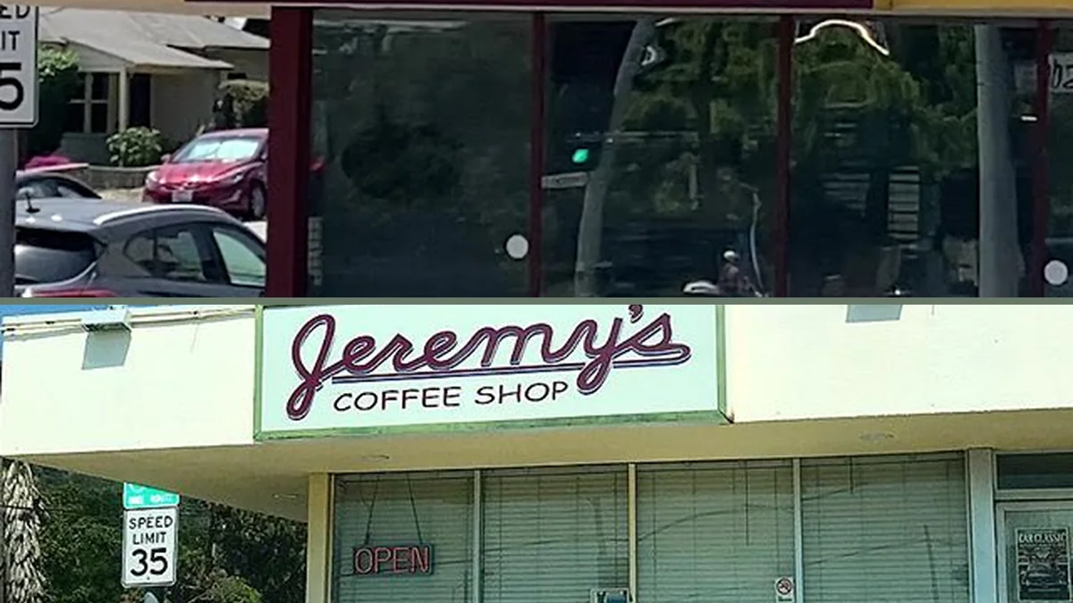 Coffee cups and plates on a diner table.